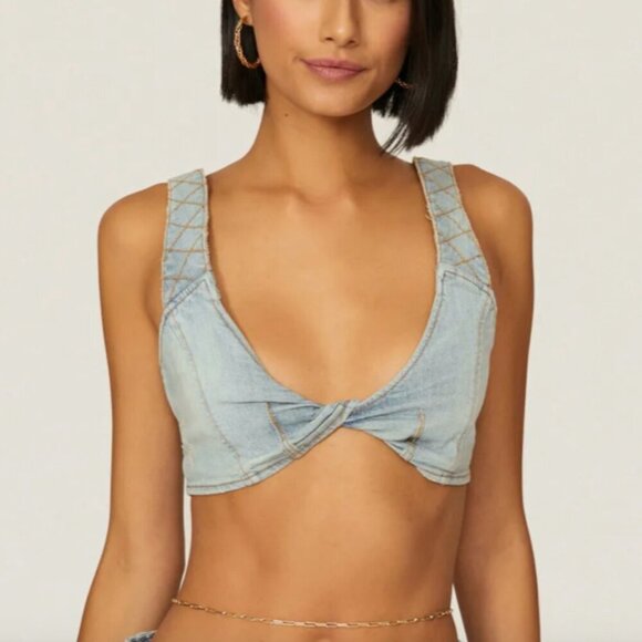 Retrofete Tops - Retrofête Willis Denim Jean Bra Bralette Top Small - Medium-Large (A/ B Cup)